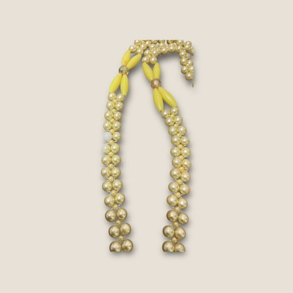 Vintage Estate Yellow & Pearl Beaded Necklace With Floral Design READ - Picture 3 of 4